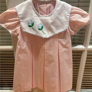 The Beaufort Bonnet Company Pink and White Dress with Floral Embroidery